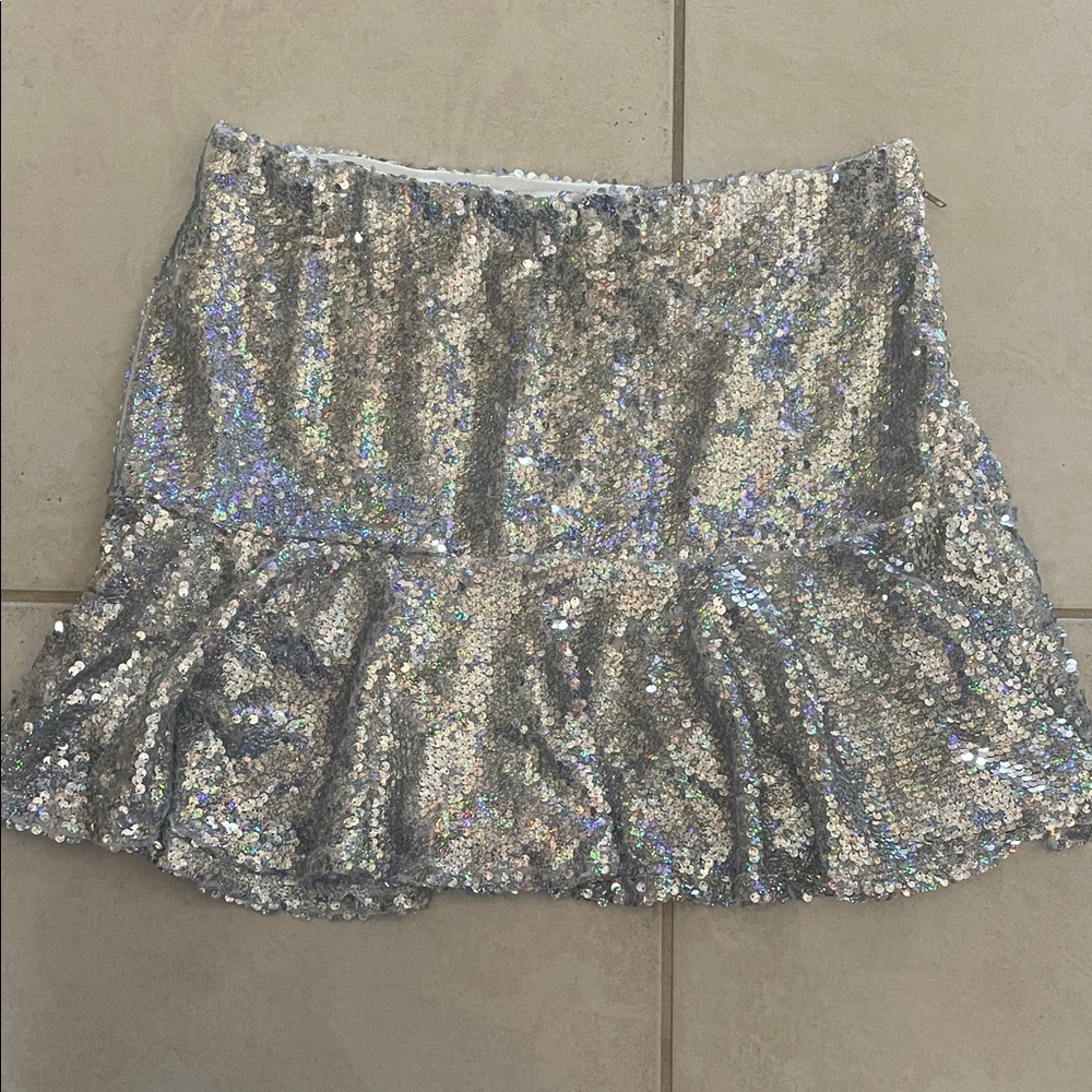 TCEC Silver Sequin Mini Skirt